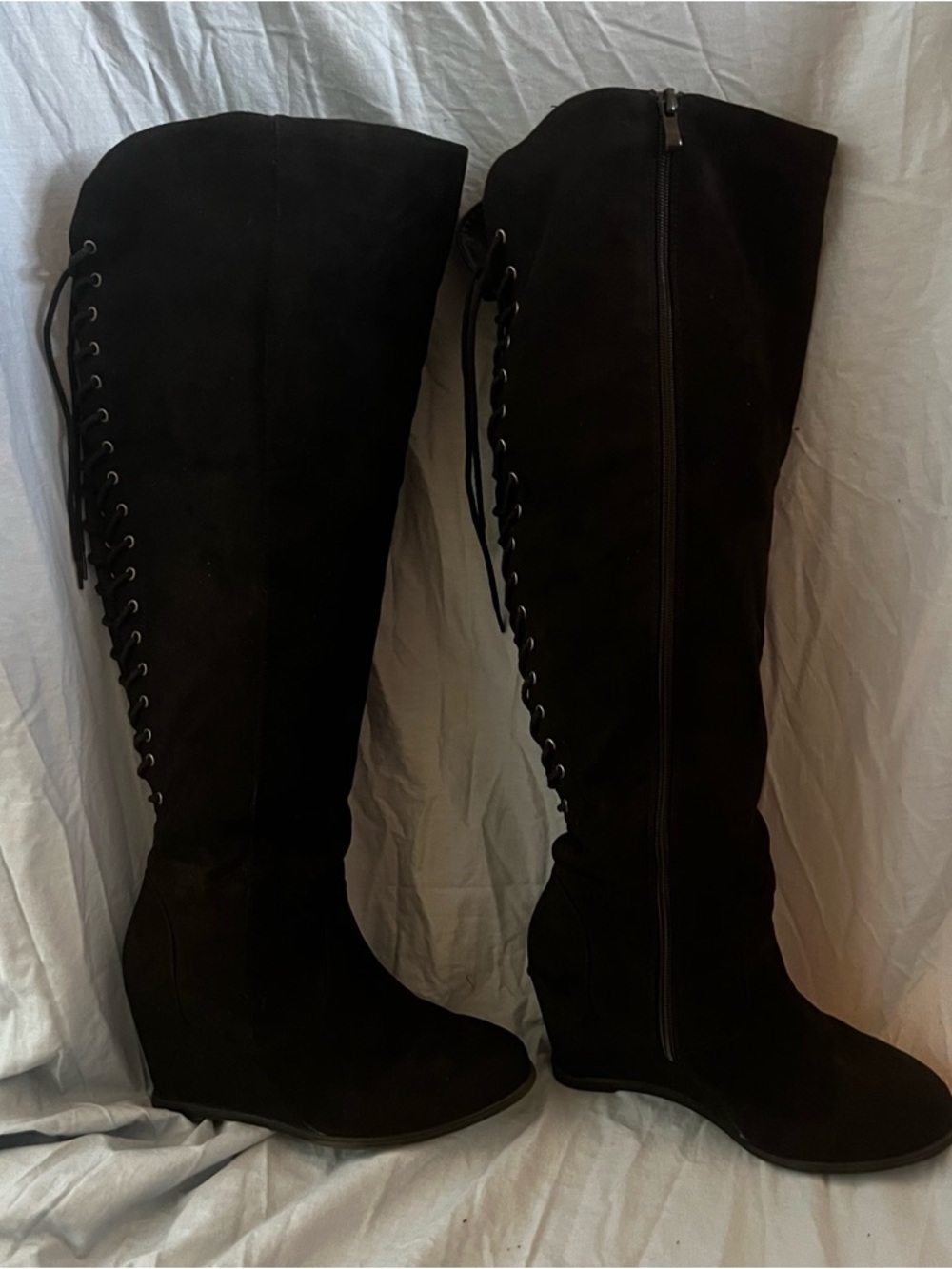 Torrid Plus Size Black Faux Suede Over the Knee Wedge Boots Size 8